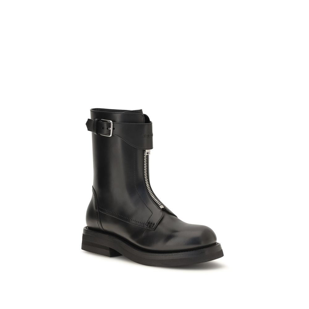 Alexander McQueen Black Calf Leather Bos Taurus Lace-Up Boots