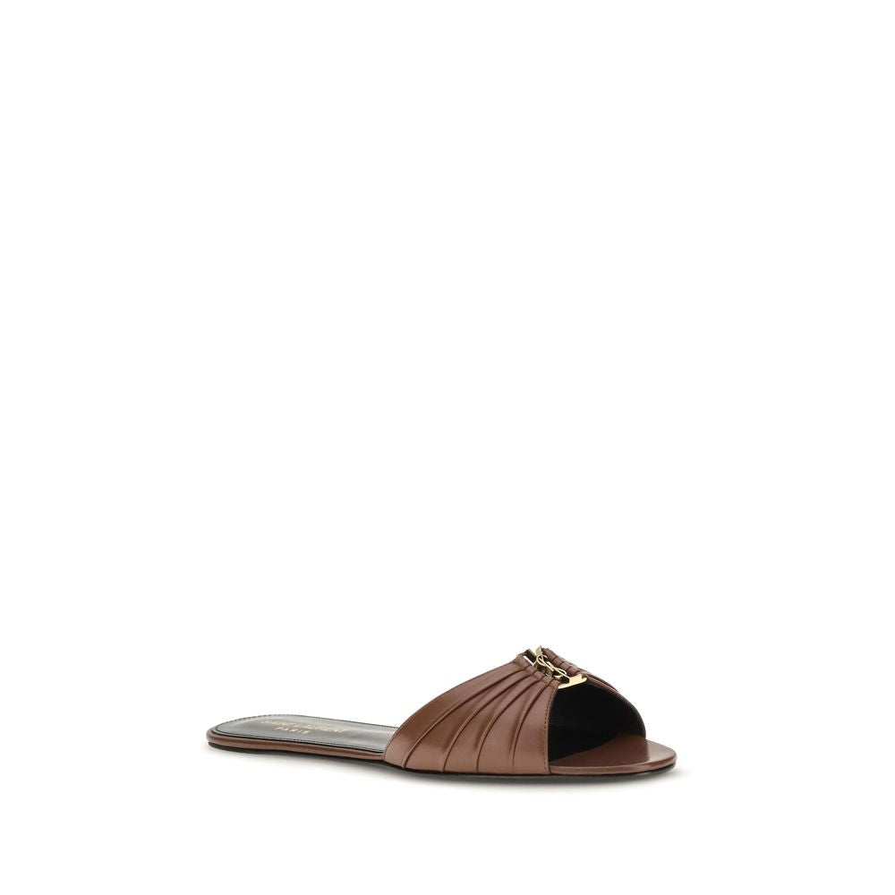 Saint Laurent Brown Calf Leather Bos Taurus Mules