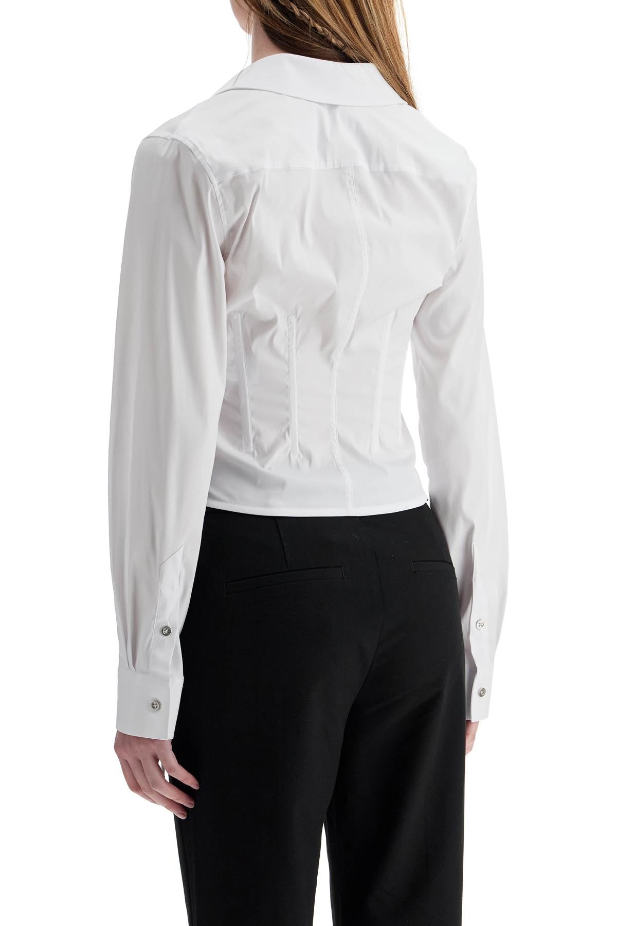 Бяла риза от органичен памук с V-образно деколте Mugler slim fit