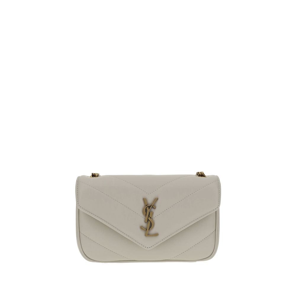 Чантичка на рамо Saint Laurent от бяла овчи кожа Ovis Aries Aries