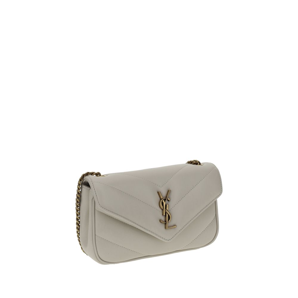 Чантичка на рамо Saint Laurent от бяла овчи кожа Ovis Aries Aries