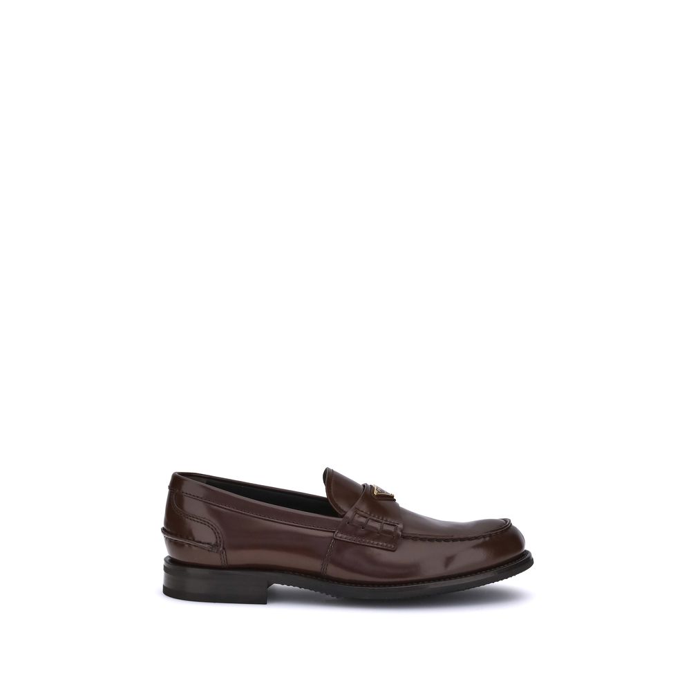 Prada Brown Calf Leather Bos Taurus Slip-On Loafers
