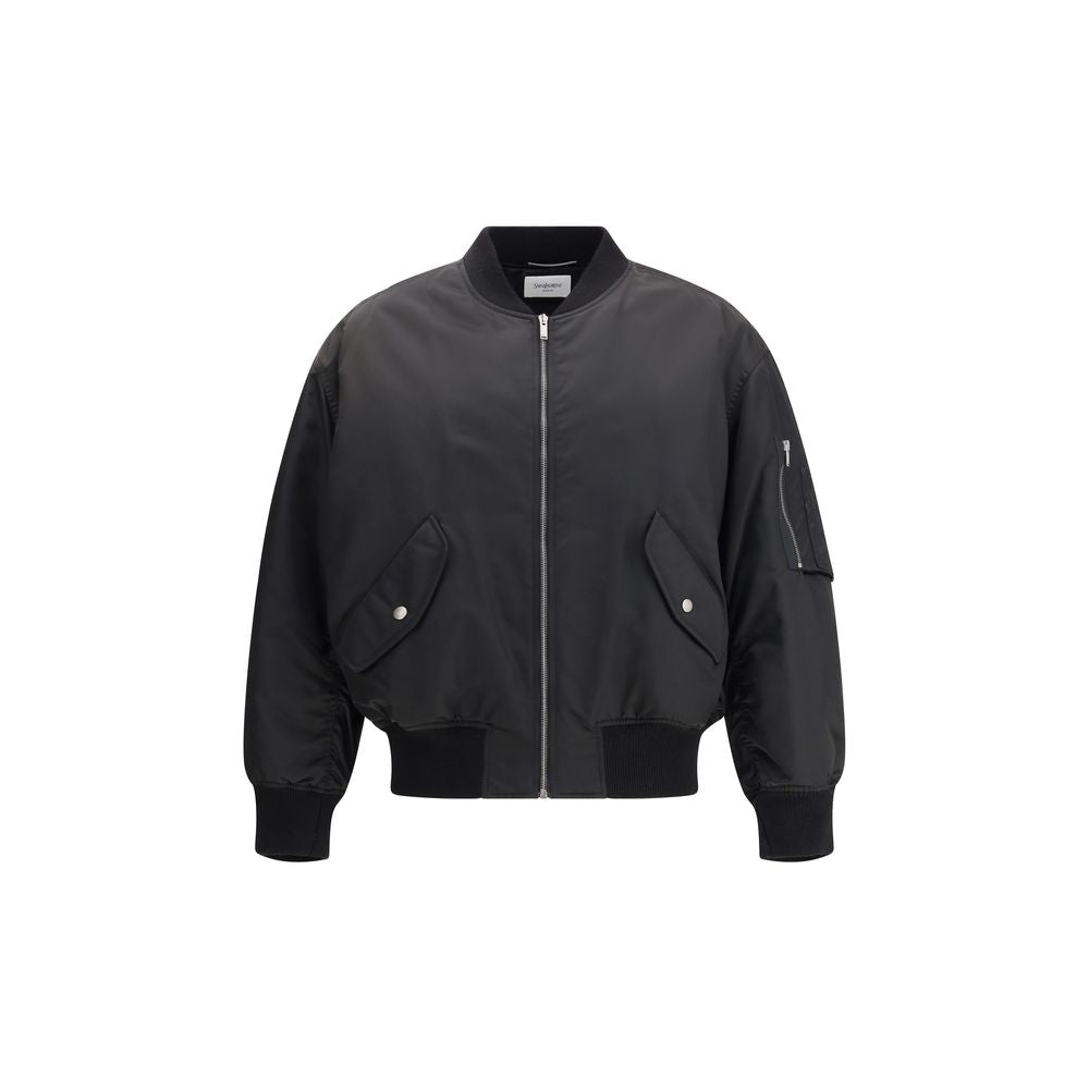 Черно полиамидно бомбер яке Saint Laurent