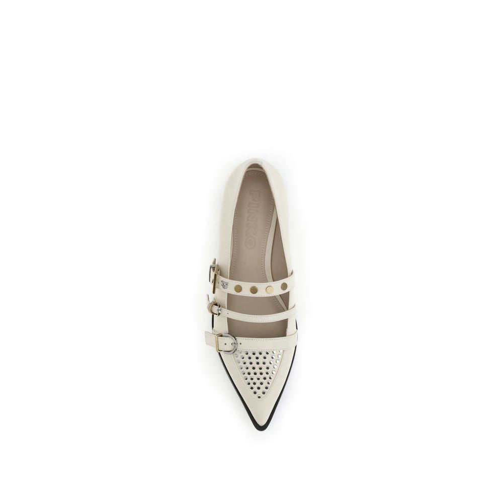 PINKO Cream Leather Ballet Flats