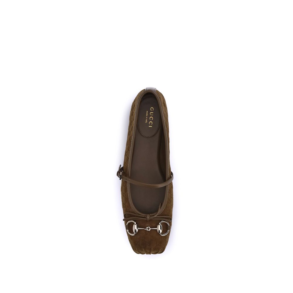 Gucci Brown Calf Leather Bos Taurus Ballet Flats