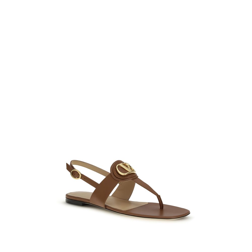 Valentino Garavani Brown Calf Leather Bos Taurus Flat Sandals