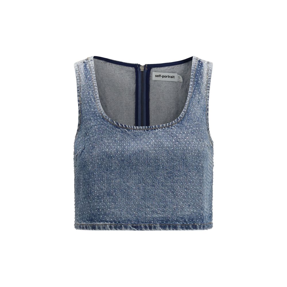 Син памучен топ „Автопортрет“