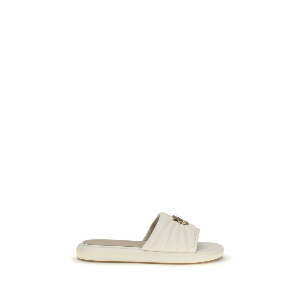 PINKO Beige Calf Leather Bos Taurus Flat Sandals