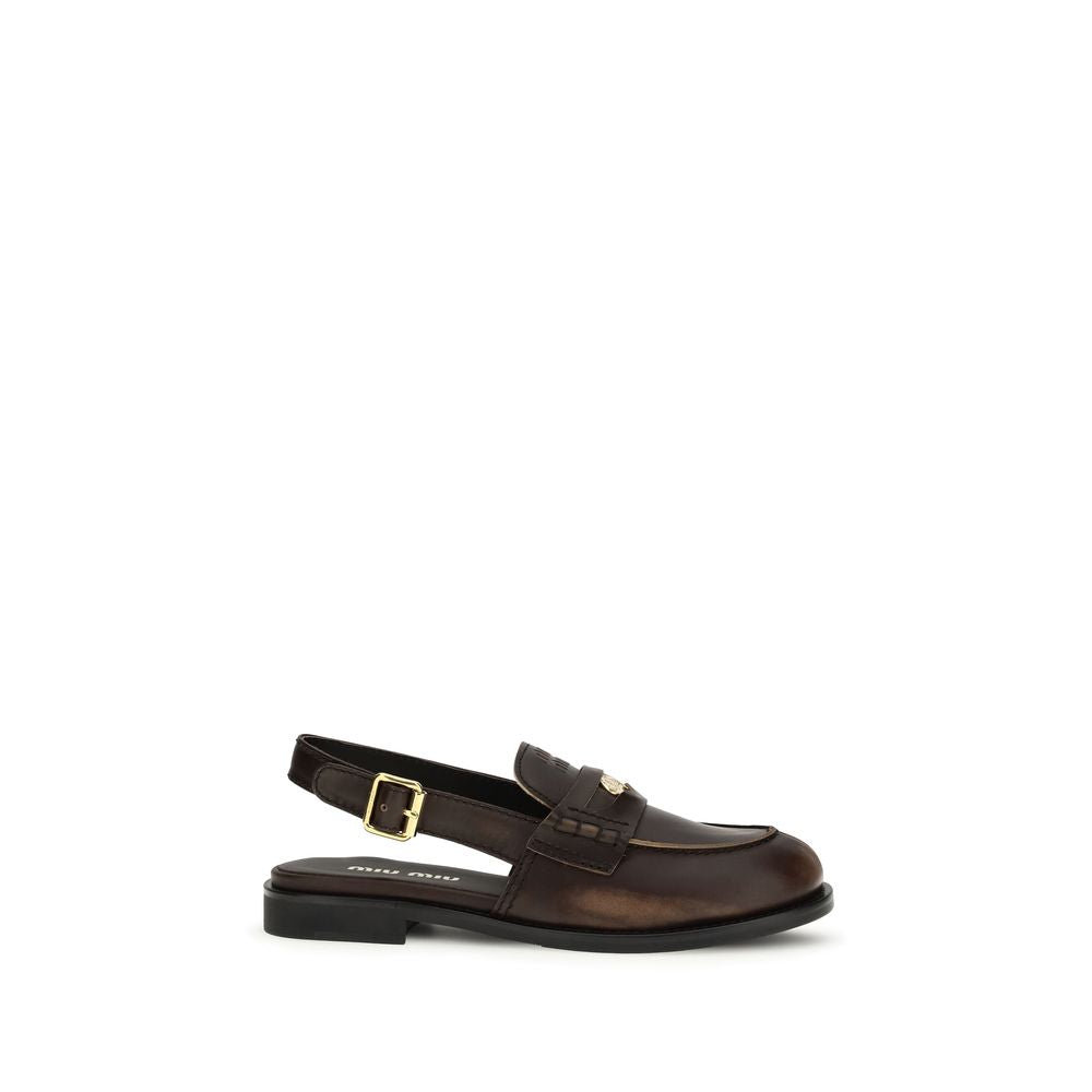 Miu Miu Brown Calf Leather Bos Taurus Slip-On Loafers