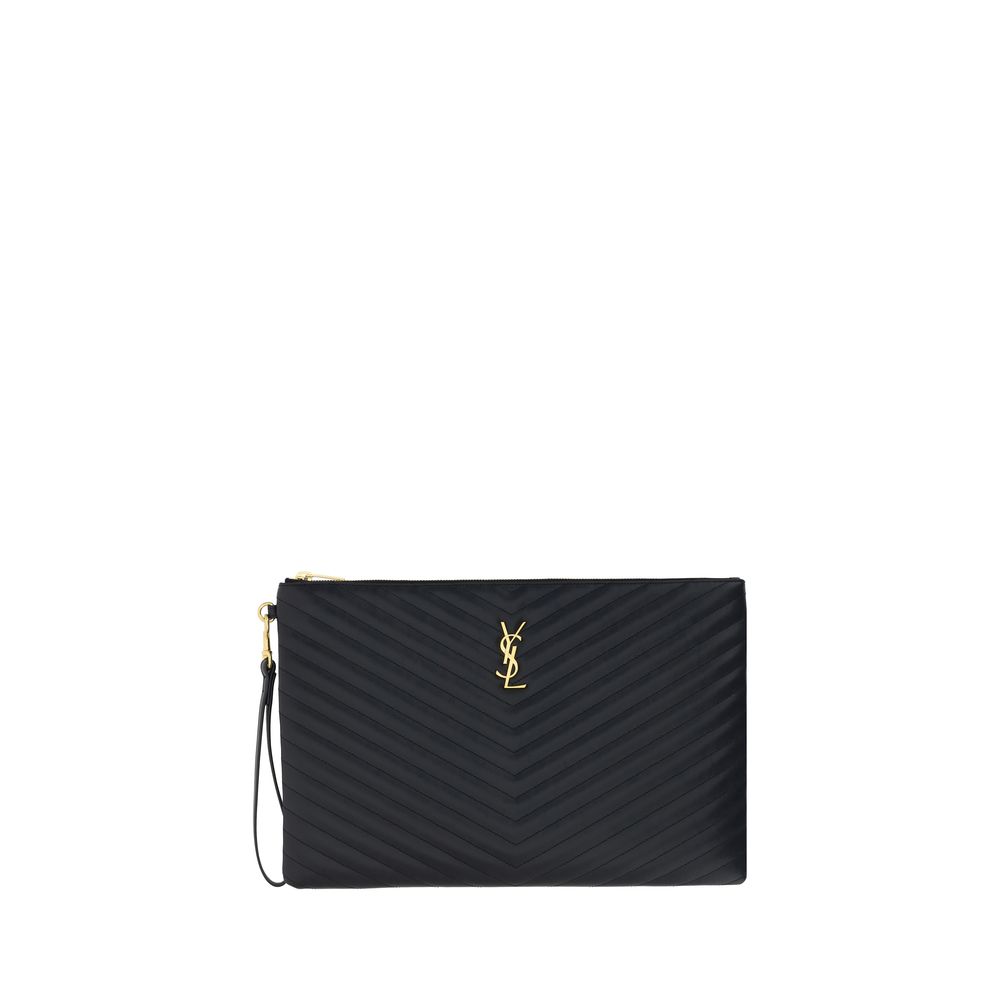 Saint Laurent Black Calf Leather Bos Taurus Clutch Bag
