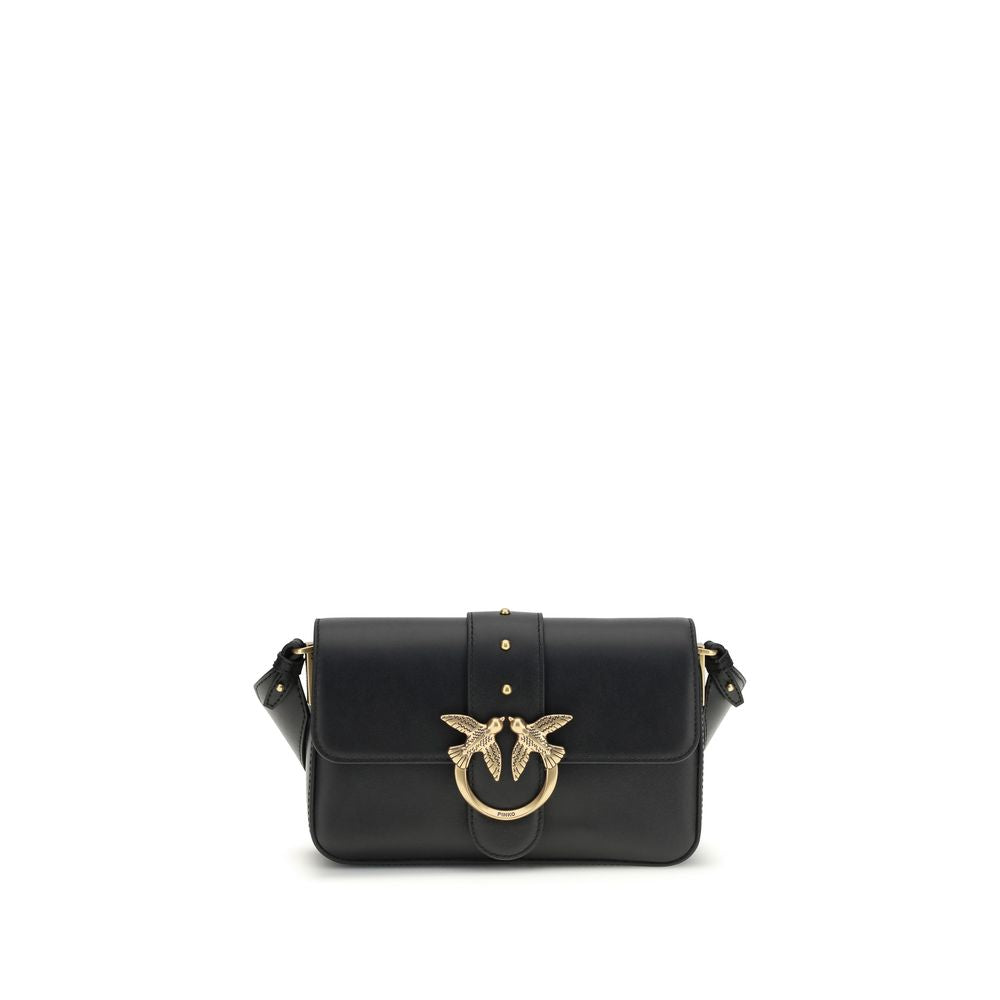 PINKO Black Calf Leather Bos Taurus Shoulder Bag