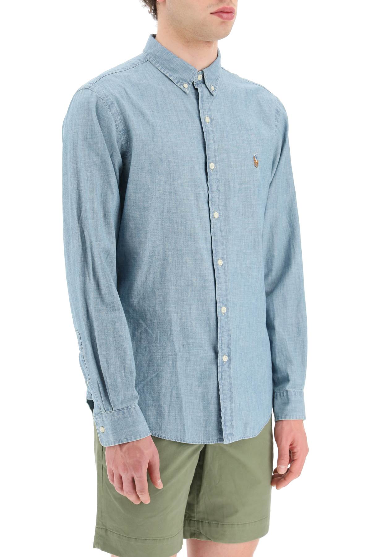 Риза Polo Ralph Lauren slim fit от шамбре с ефект на измиване на камък