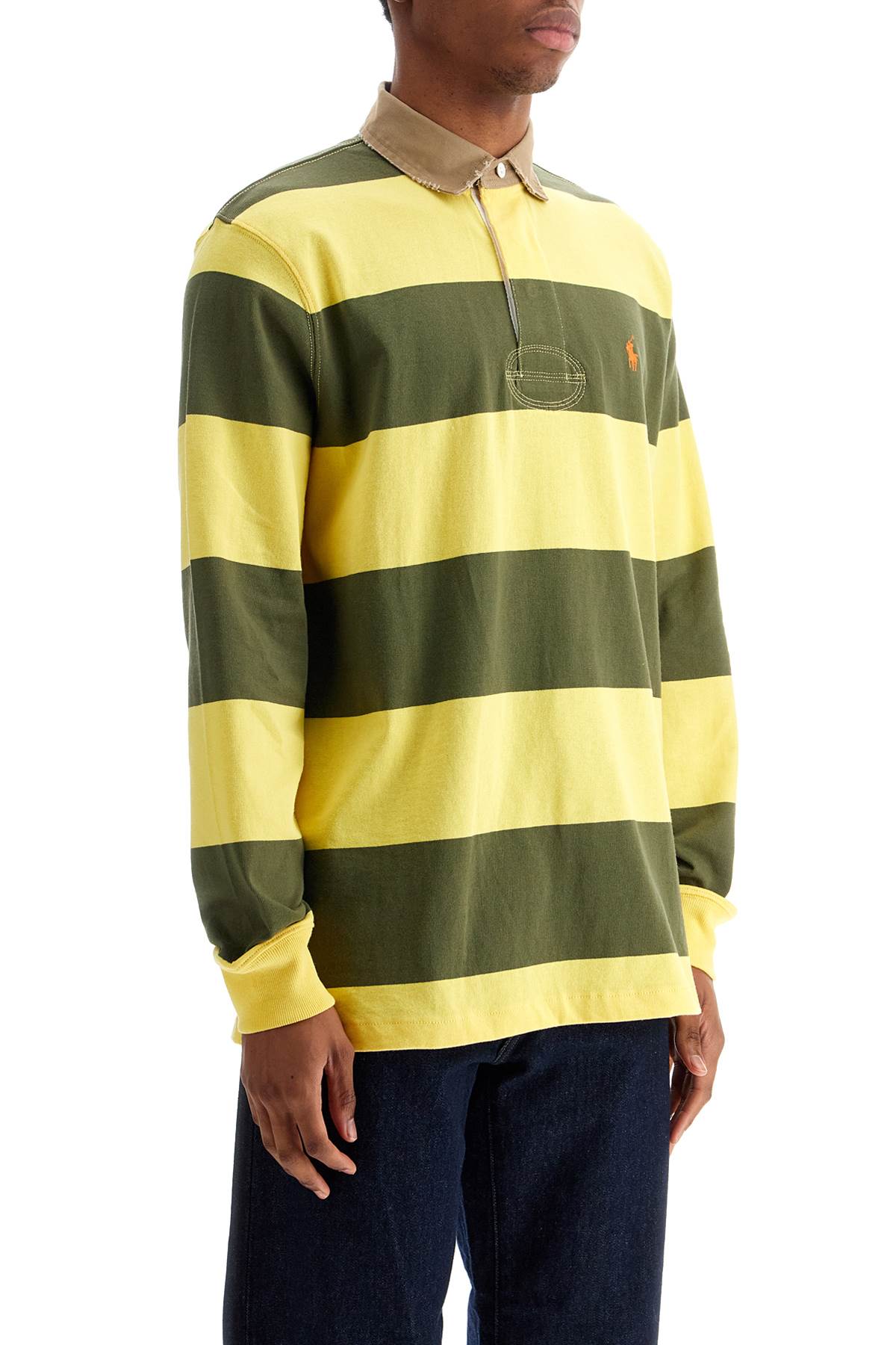 Памучно поло с маслиненозелени и жълти райета Polo Ralph Lauren